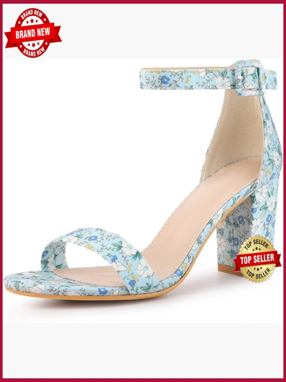 Floral Print Open Toe Block High Heels Sandals Summer